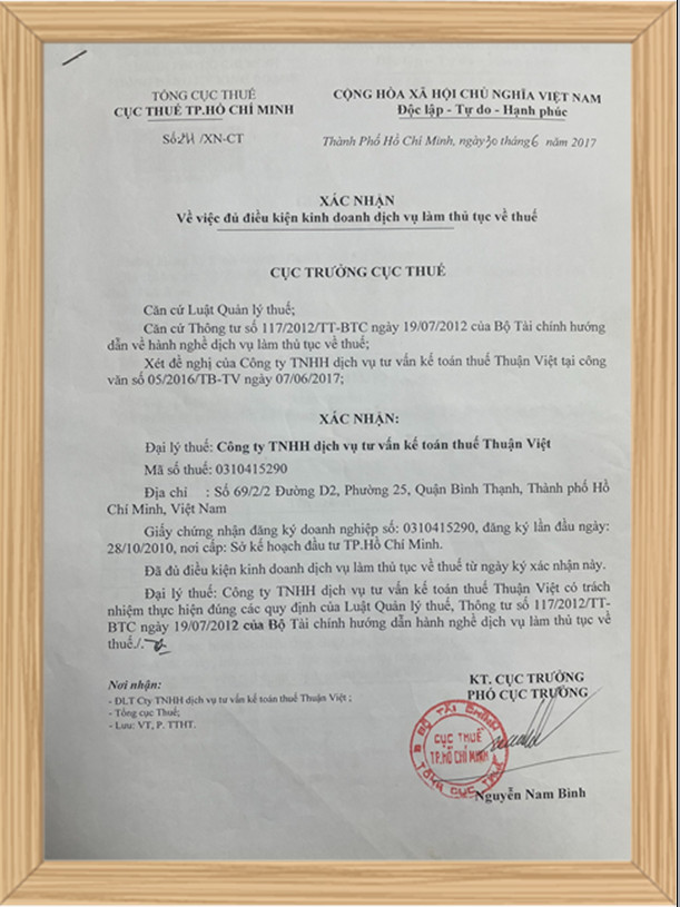Giấy chứng nhận đủ điều kiện kinh doanh- Kế toán Thuế Thuận Việt