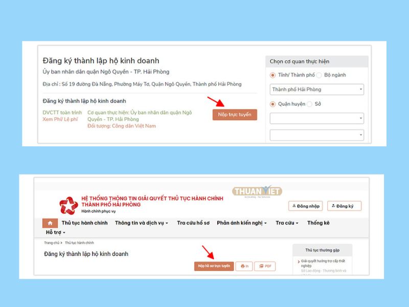 Hình 3: Chọn thông tin cần đăng ký hộ kinh doanh Online