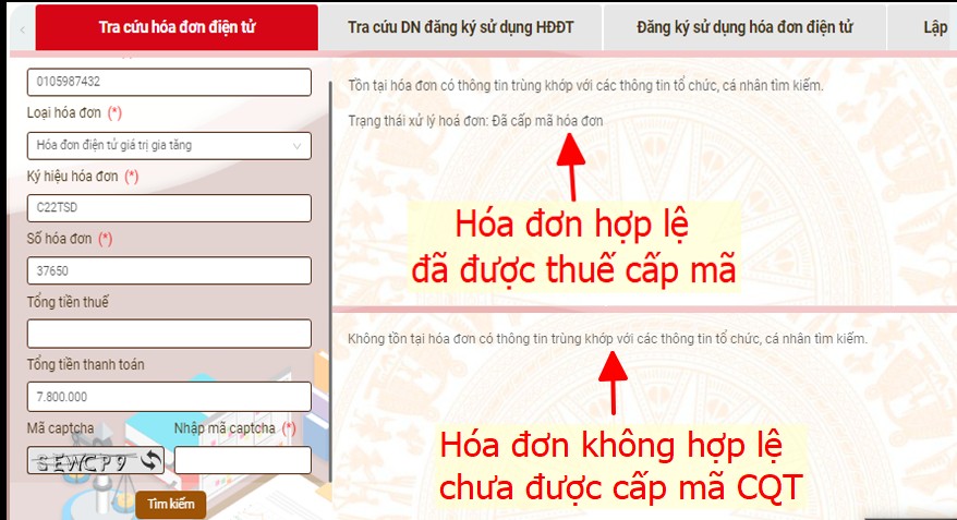 Hóa đơn hợp lệ và không hợp lệ